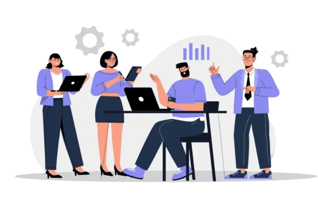 Illustration of a diverse group of people collaborating